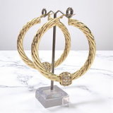 Large 70m Chunky Twist Hoop Earrings With Sparkly Balls