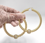 Large 70m Chunky Twist Hoop Earrings With Sparkly Balls