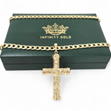 Large Patterned Cross pendant on Belcher Chain