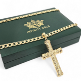 Large Patterned Cross pendant on Belcher Chain