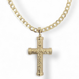 Large Patterned Cross pendant on Belcher Chain