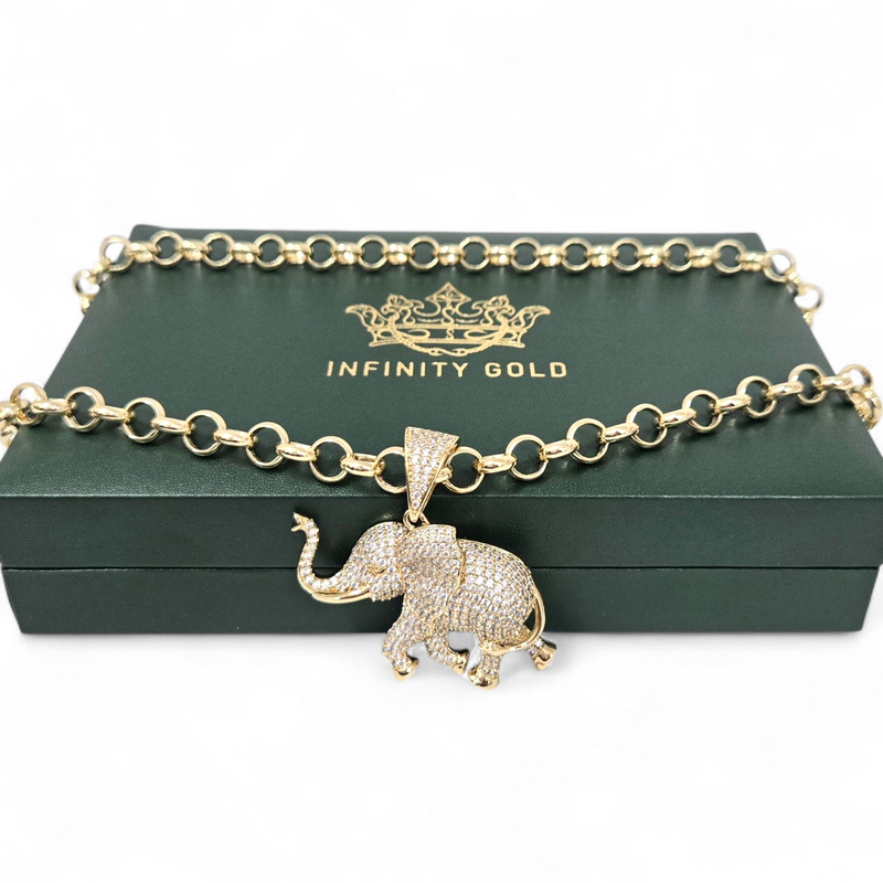 Large Cz Embossed Elephant Pendant