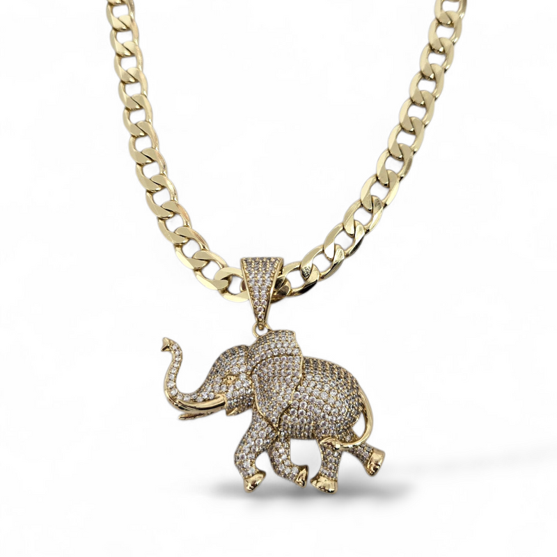 Large Cz Embossed Elephant Pendant