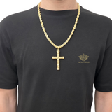 Large Patterned Cross pendant on Rope Chain