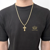 Medium Crucifix Cross Pendant on 4mm Rope Chain 24" Length