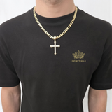 Full Cz Embossed Barell Cross on Curb Chain or Belcher Chain