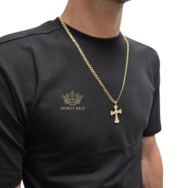 CZ set Stone Cross on Curb