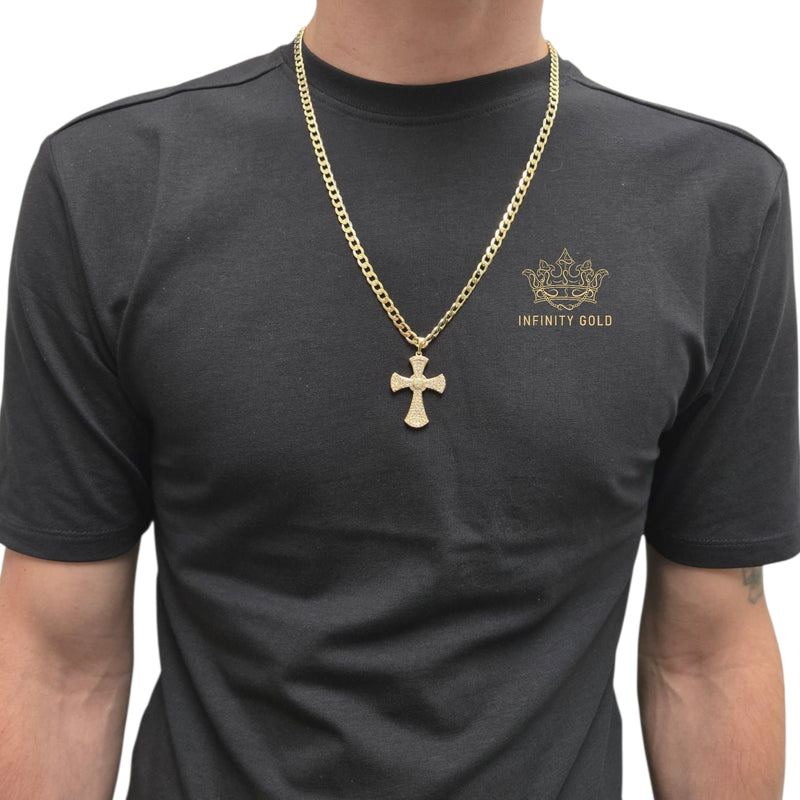 CZ set Stone Cross on Curb