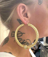 Large 70m Chunky Twist Hoop Earrings With Sparkly Balls