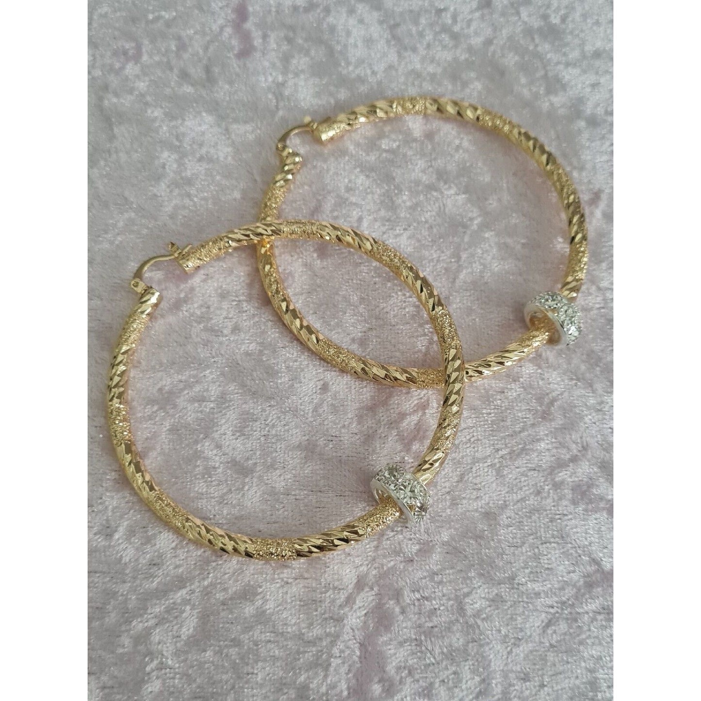 70mm Thin Sparkle Twist Hoops with Crystal Balls