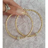 70mm Thin Sparkle Twist Hoops with Crystal Balls