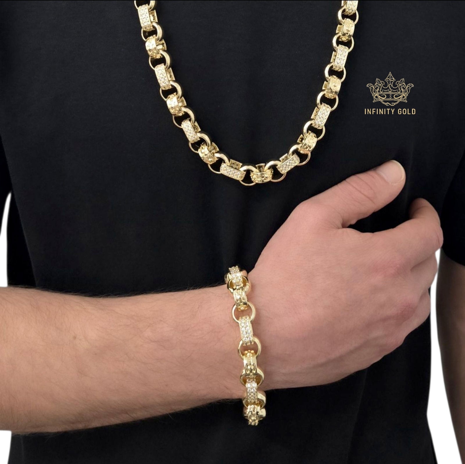 13mm CZ Gypsy Style Belcher Bracelet – INFINITY GOLD UK 13mm CZ Gypsy Style Belcher Bracelet – INFINITY GOLD UK