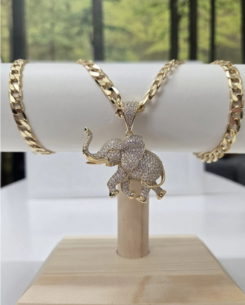 Large Cz Embossed Elephant Pendant