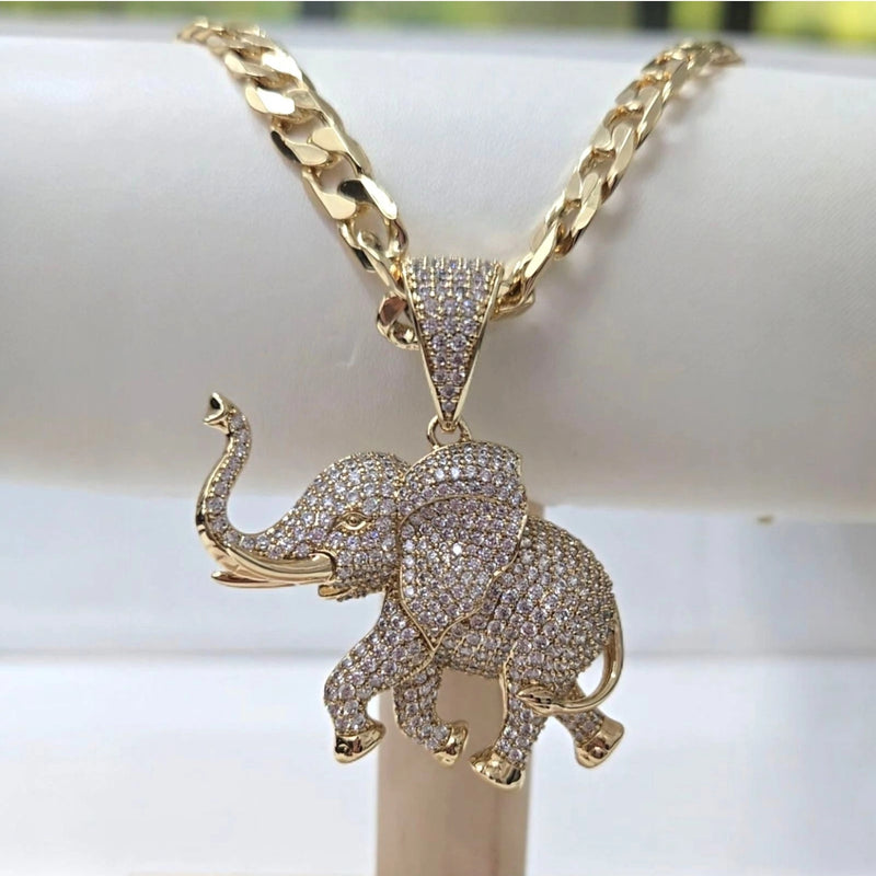 Large Cz Embossed Elephant Pendant