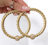 Large 70m Chunky Twist Hoop Earrings With Sparkly Balls