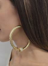 Large 70m Chunky Twist Hoop Earrings With Sparkly Balls