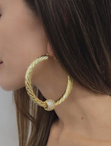 Large 70m Chunky Twist Hoop Earrings With Sparkly Balls