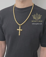 Large Patterned Cross pendant on Rope Chain