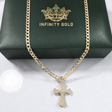 Full Cz Embossed Small Cross on Curb or Rope Chain
