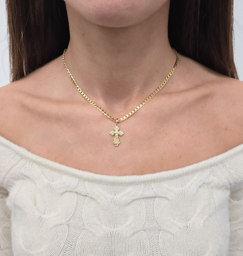 Crucifix Cross Pendant on 4mm Curb 18" 20" Length Unisex Chain and Pendant