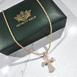 Full Cz Embossed Small Cross on Curb or Rope Chain