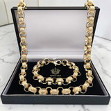12mm Patterned Gold Belcher Chain & Bracelet, Large and Chunky Alternate Gold Belcher Set