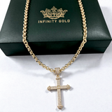 Full Cz Embossed Barell Cross on Curb Chain or Belcher Chain
