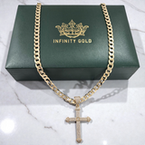 Full Cz Embossed Barell Cross on Curb Chain or Belcher Chain