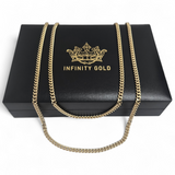 4mm Classic Cuban Curb Chain, Thin Gold 3D Cuban Chain