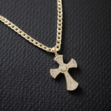 Full Cz Embossed Small Cross on Curb or Rope Chain