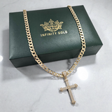 Full Cz Embossed Barell Cross on Curb Chain or Belcher Chain