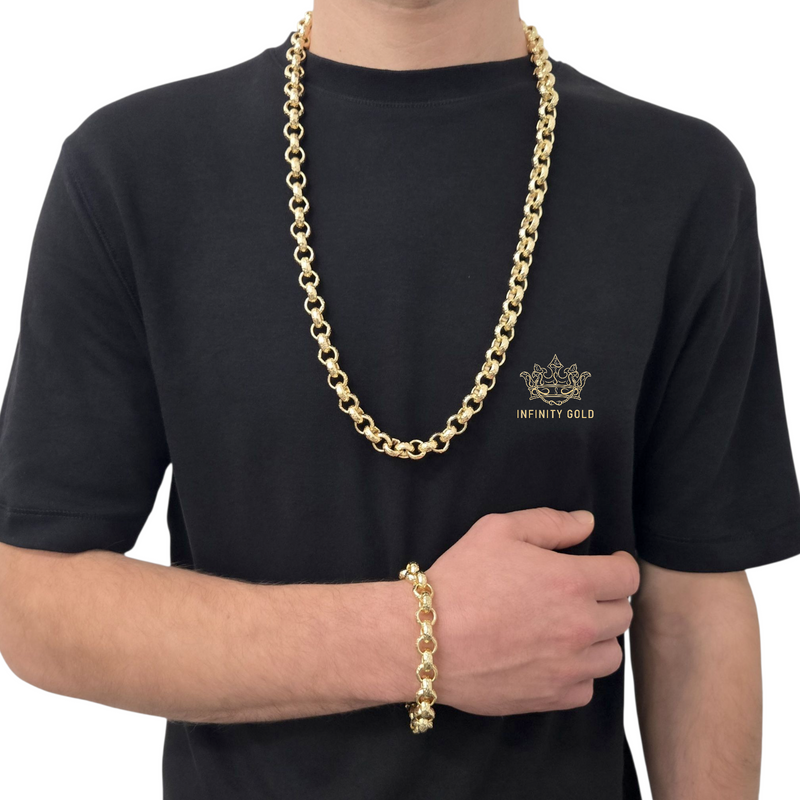 12mm Diamond Cut Belcher Bracelet And Chain Set