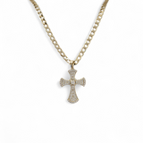 Full Cz Embossed Small Cross on Curb or Rope Chain