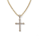 Full Cz Embossed Barell Cross on Curb Chain or Belcher Chain