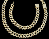 12mm CZ Iced Cuban Curb Set, Gold Chops Set, Miami Cuban Chain and Bracelet Set