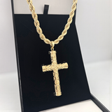 Large Patterned Cross pendant on Rope Chain
