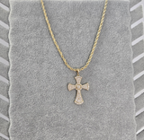 Full Cz Embossed Small Cross on Curb or Rope Chain