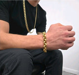 15mm Diamond Cut Bracelet, XL Gold Chunky Belcher Bracelet