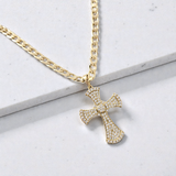 Full Cz Embossed Small Cross on Curb or Rope Chain