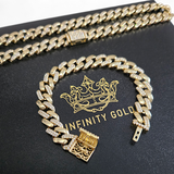 12mm CZ Iced Cuban Curb Set, Gold Chops Set, Miami Cuban Chain and Bracelet Set