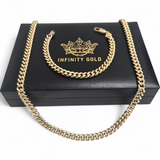 6mm Cuban Curb Set, Medium Chunky Gold Cuban Chain and Bracelet Set