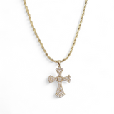 Full Cz Embossed Small Cross on Curb or Rope Chain