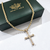 Full Cz Embossed Barell Cross on Curb Chain or Belcher Chain