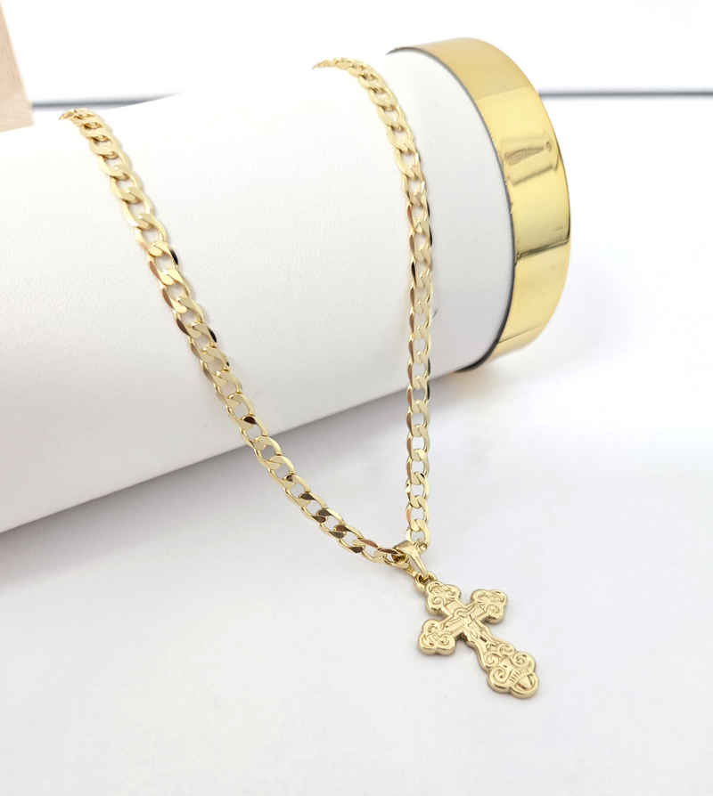 Crucifix Cross Pendant on 4mm Curb 18" 20" Length Unisex Chain and Pendant