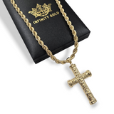 Large Patterned Cross pendant on Rope Chain