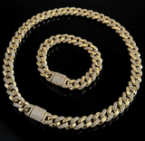 12mm CZ Iced Cuban Curb Set, Gold Chops Set, Miami Cuban Chain and Bracelet Set