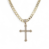 Full Cz Embossed Barell Cross on Curb Chain or Belcher Chain