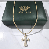 Full Cz Embossed Small Cross on Curb or Rope Chain