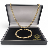 6mm Cuban Curb Set, Medium Chunky Gold Cuban Chain and Bracelet Set